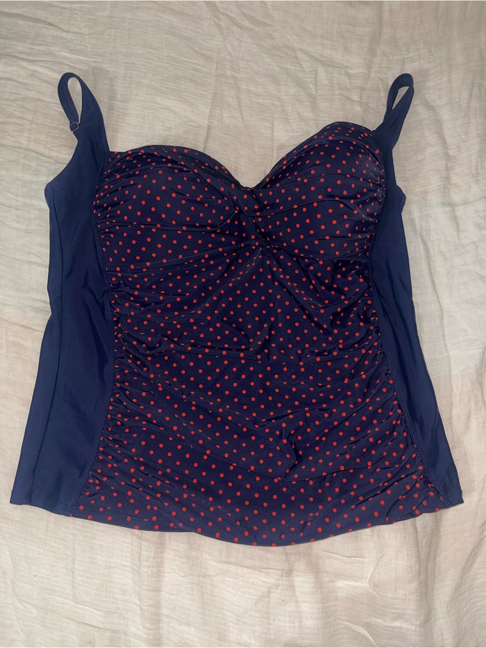 Women's Navy Polka Dot Tankini Top - Red Dot Print